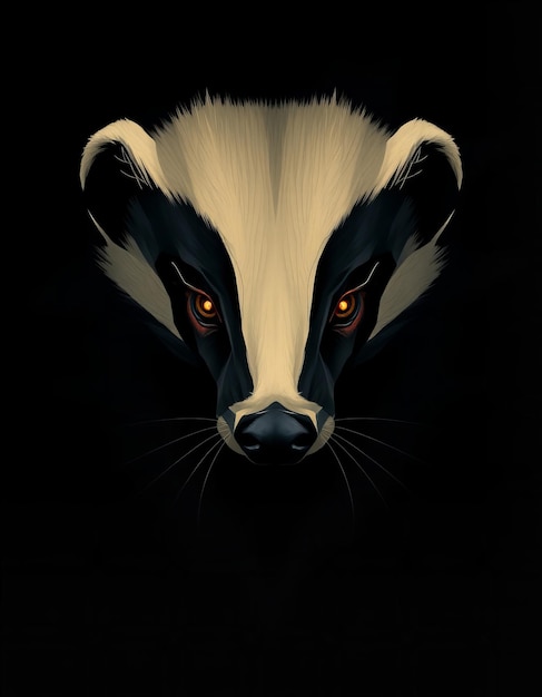 a black background with a white and yellow face and a black background with a white stripe