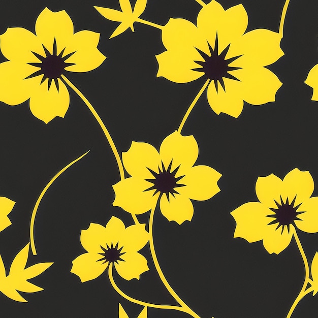 A black background with yellow flowers and green stems.