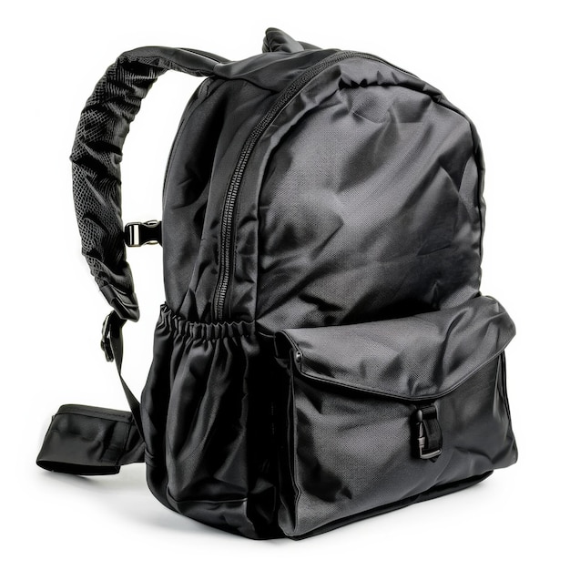 Photo a black backpack with a silver zipper and a black strap