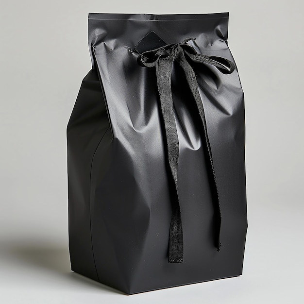 a black bag with a ribbon tied around it