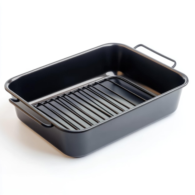 Photo black baking dish with metal rack for oven cooking