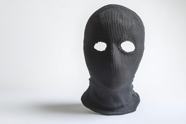 Photo black balaclava with eye holes on white background