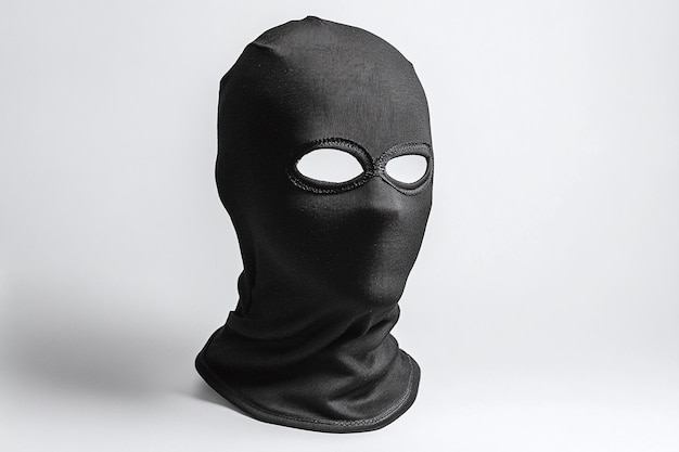 Photo black balaclava with eye holes on white background