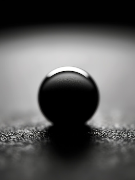 A black ball sits on a table with a blurry background.