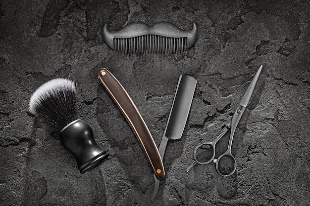 Black Barber Tools Barber Shop Shaving Brush Stright Razor Scissors Comb Symbol