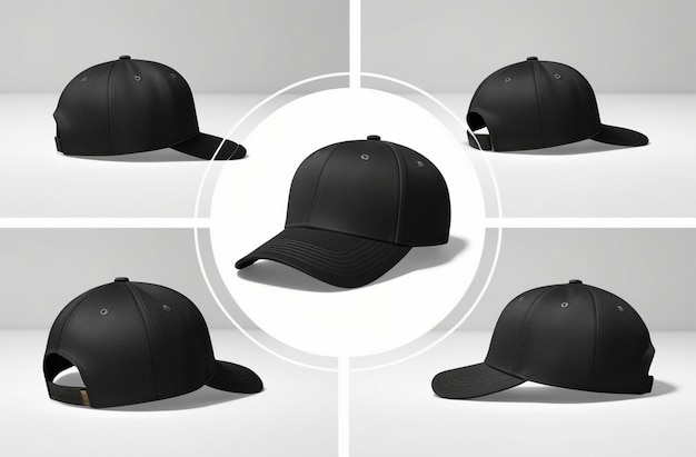 Photo black baseball cap in four different angles views