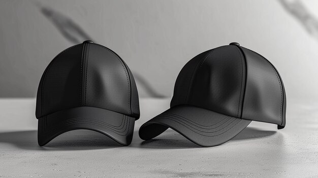 Photo black baseball caps mockup on grey background