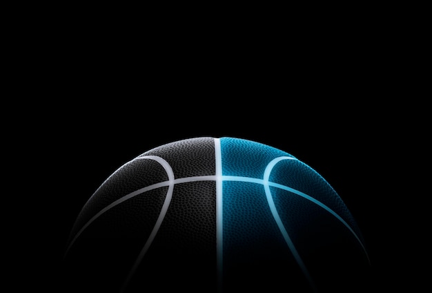 Black basketball and Black basketball with bright blue glowing neon lines Basketball game concept