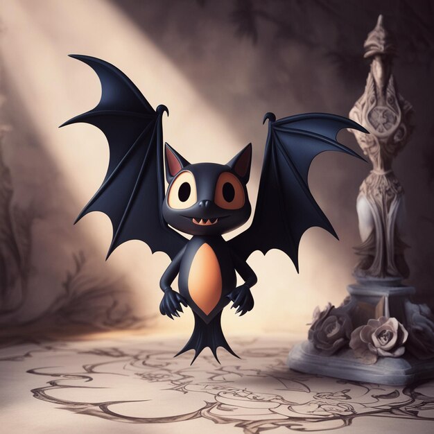 Photo a black bat with a black body and a statue in the background