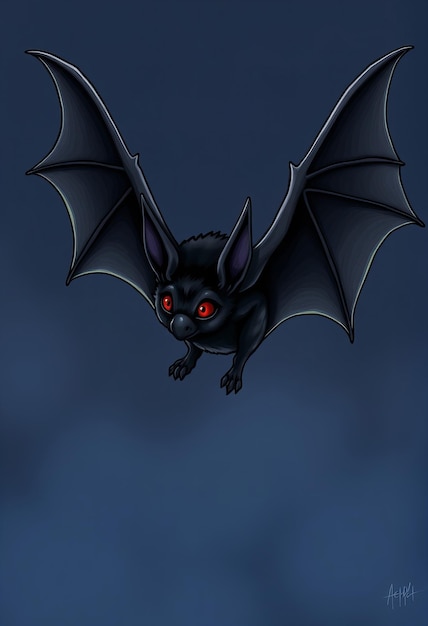 a black bat with red eyes and red eyes is shown in this image