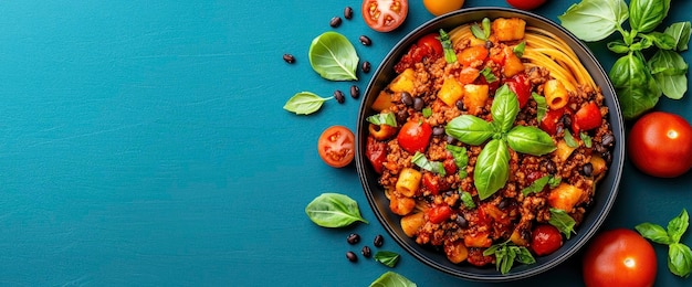 Black Bean Pasta Spaghetti Noodles With Homemade Bolognese Sauce Full Frame Vibrant Appetizing