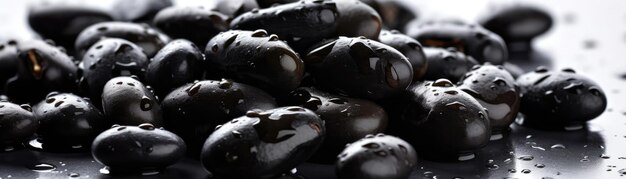 Black Beans With Droplets On White Background Wde Panoramic Generative AI