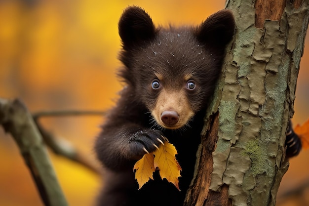 Black Bear Cub Up a Tree in the Forest