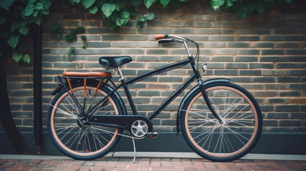 Black Bicycle Against Brick Wall