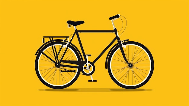 Black bicycle with white tires on a yellow background