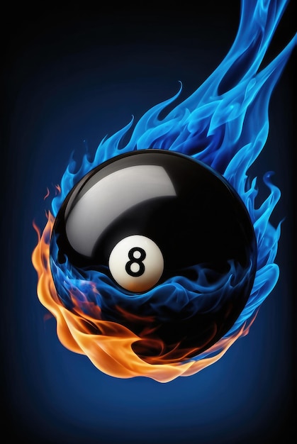 Black Billiard Eight Ball Soaring Through Blue Flames