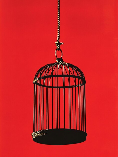 Photo a black bird cage with a rope tied to it