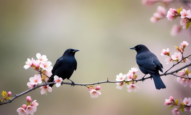 Black Bird Perched on a Branch Painting