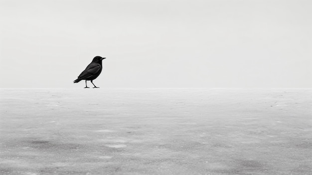 Photo a black bird standing on top of a snow covered field