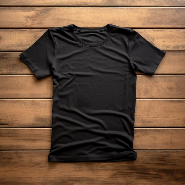 Black blank tshirt on dark wood wall