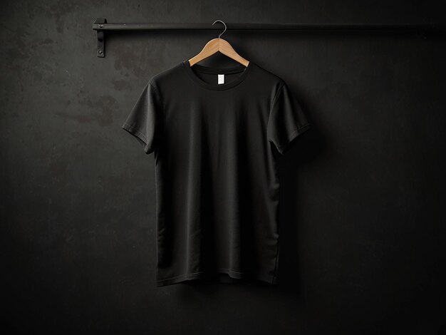 Photo black blank tshirt mocup with hanger isolated background