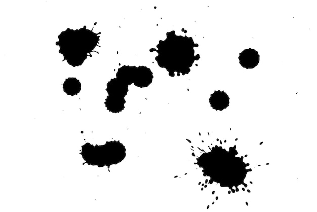 Photo black blot on a white background. spots of black ink on a piece of paper.