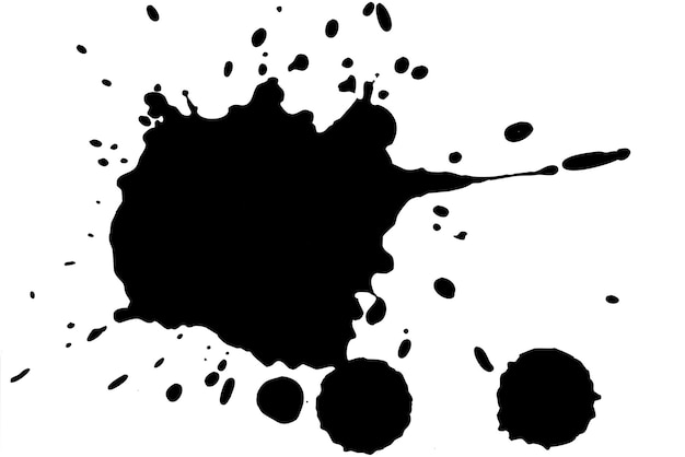 Black blot on a white background. Spots of ink on a piece of paper.