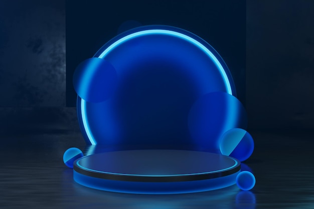 Black Blue Circle Modern Futuristic Podium 3D Render