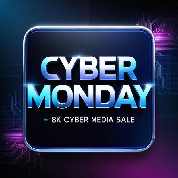 a black and blue display of a cyber monday sale sign