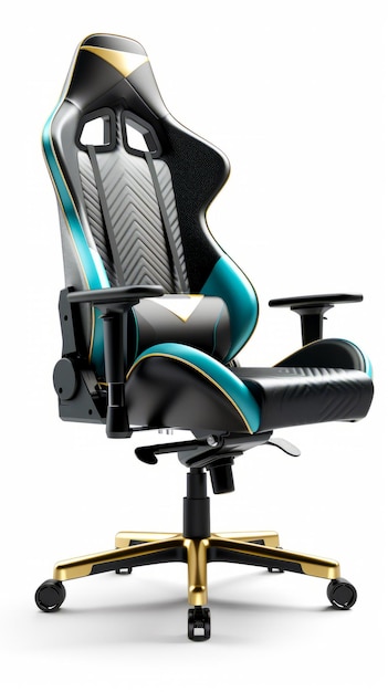 Black and blue office chair sitting on top of metal base chair Generative AI