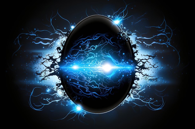 Black blue tech futuristic egg science and technology abstract sunrise plasma clot of energy Glowing rays with flickering particles generative ai