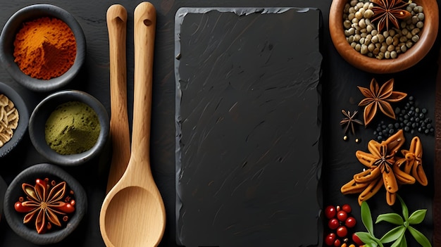 a black board with a spoon and a black spoon on it