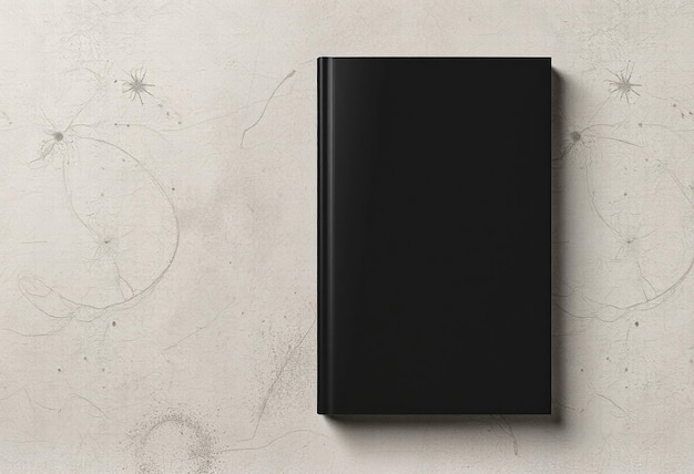 a black book on a gray wall with a pattern of stars on the side