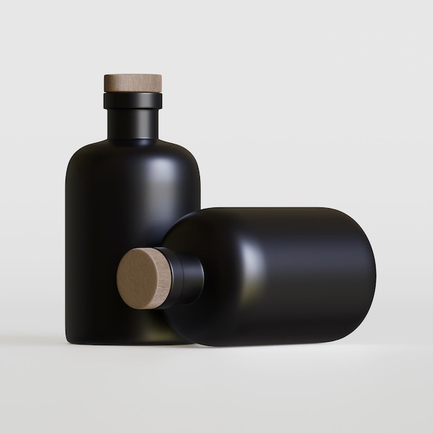 Black bottle packaging isolated on gray background