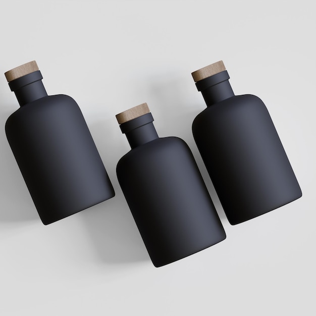 Black bottle packaging isolated on gray background