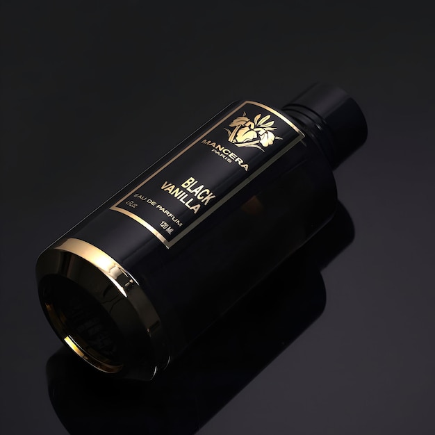 Photo a black bottle of perfume product photography