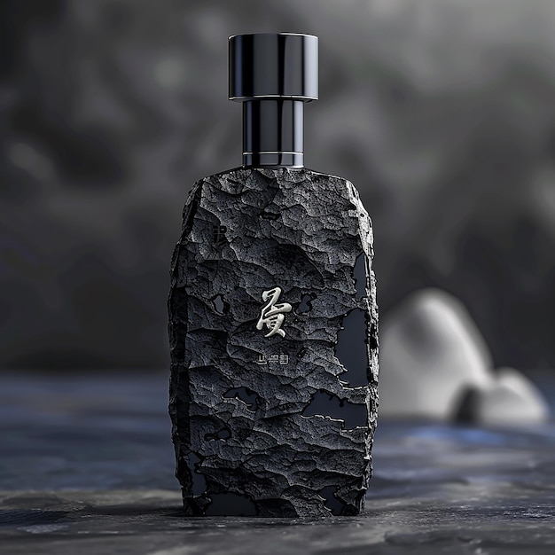 Photo a black bottle of perfume with a black cap on it