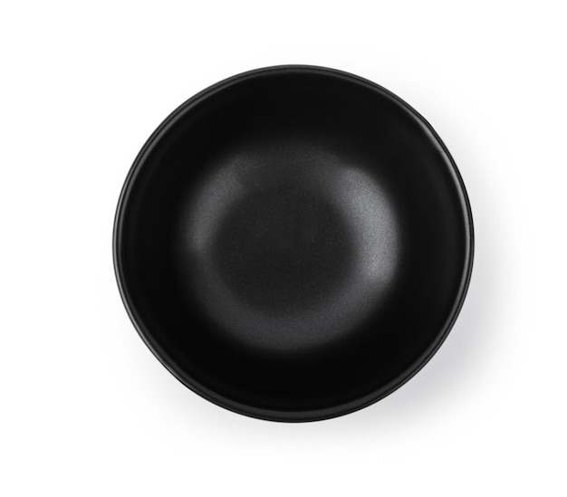 Black bowl on white background top view