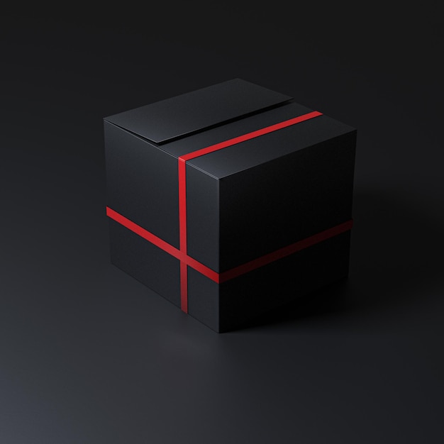 Black Box Mockup with red ribbon