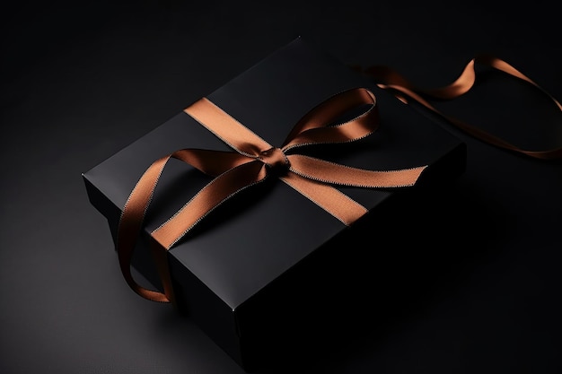 a black box with a brown ribbon tied around it