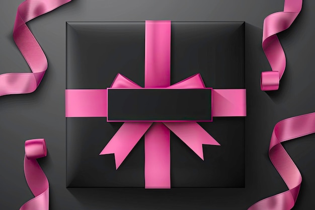 Photo a black box with a pink ribbon and a pink bow