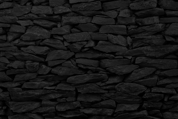 Black brick stone wall texture background with old dirty and vintage style pattern.