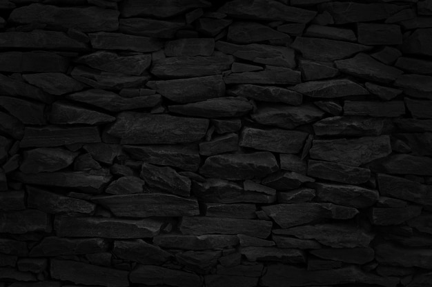 Black brick stone wall texture background with old dirty and vintage style pattern