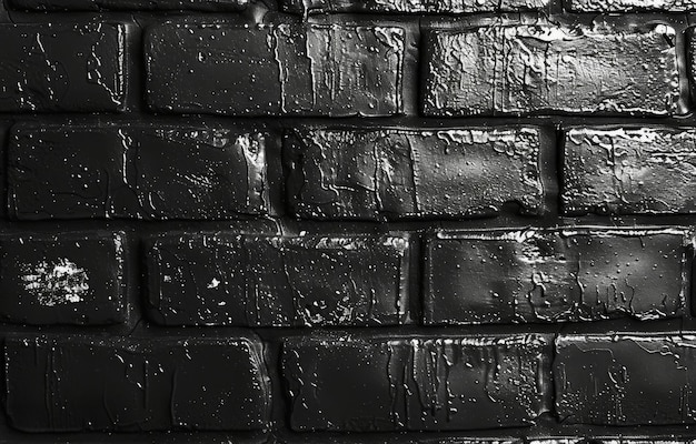 Black Brick Wall Texture With Rough Surface and Uneven Mortar