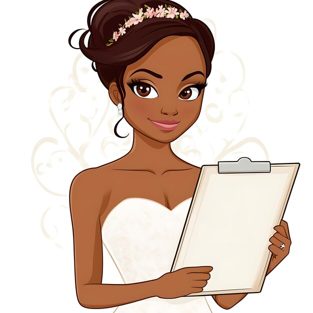 Photo black bride holding clipboard with blank space for text