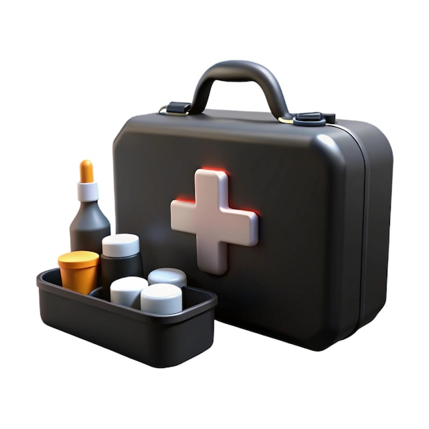 Photo a black briefcase with a white cross and medical supplies