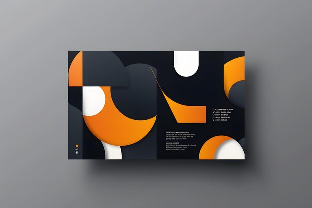 Photo a black brochure with abstract orange and white geometric shapes