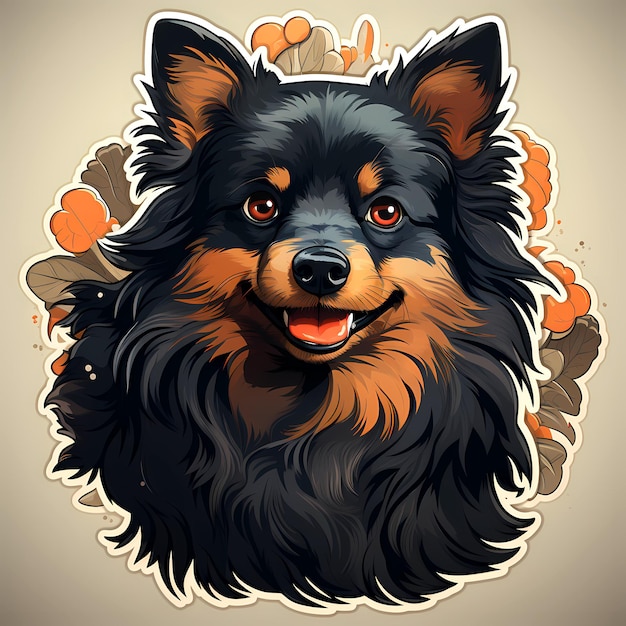 Black and brown dog sticker on white background Generative AI