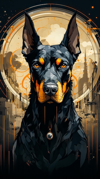 Black and brown dog with clock in the background Generative AI