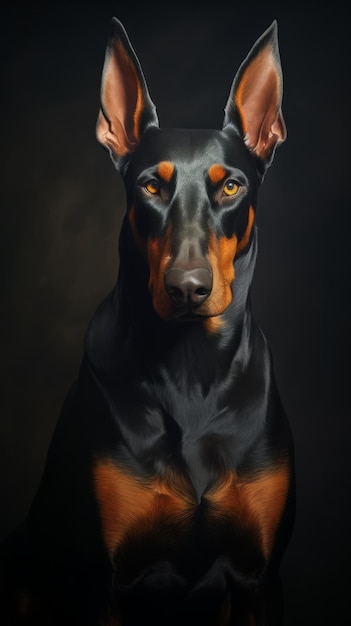 Black and Brown Dog With Orange Eyes On a black background Generative AI